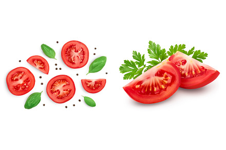 Tomato slices with basil and, a Food & Drink Photo by NataPhoto