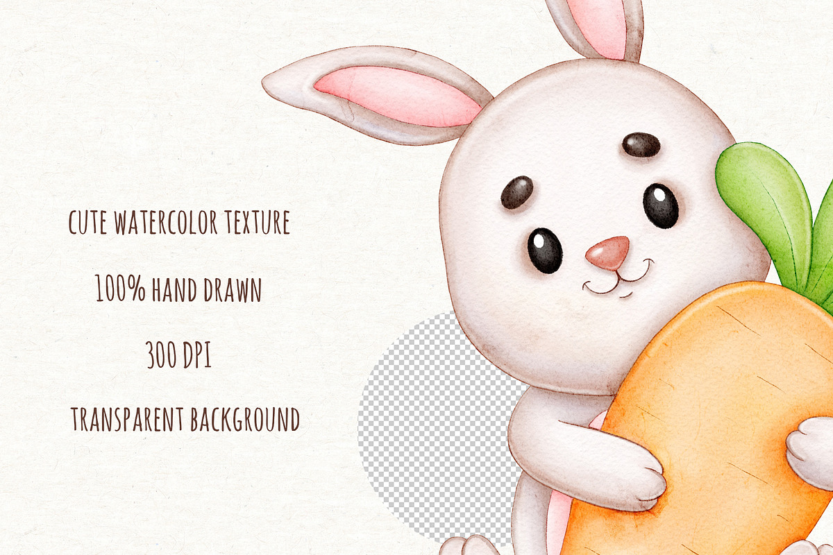 Cute Easter Bunny Watercolor Clipart, an Animal Illustration by ekossa_art (Photo 5 of 5)