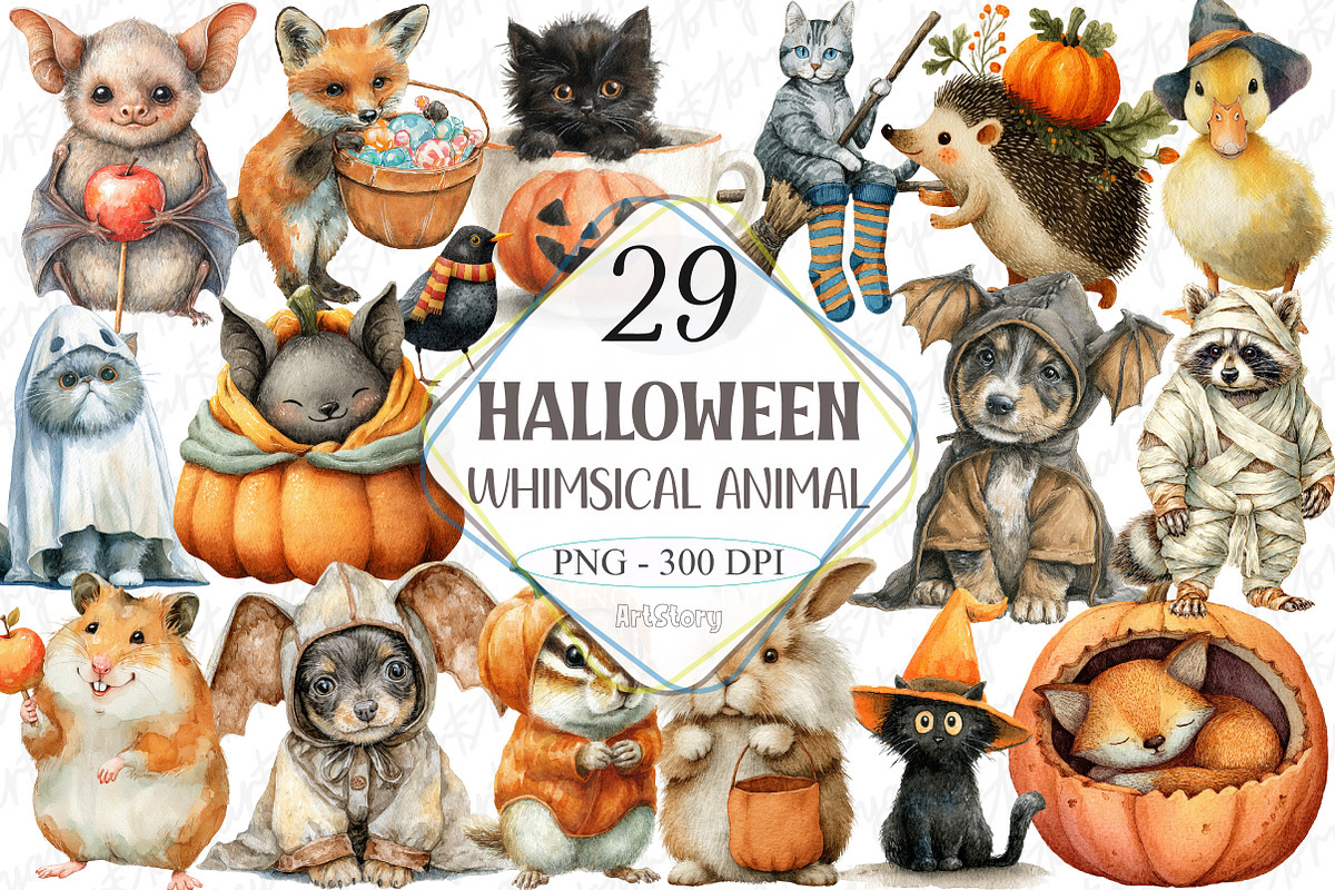 Whimsical Halloween Animal Clipart, a Graphic by designcity5 (Photo 1 of 5)