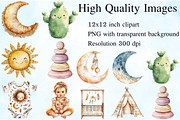 Boho Baby Watercolor Clipart Bundle, an Illustration by Craft Nest (Thumbnail 2 of 6)