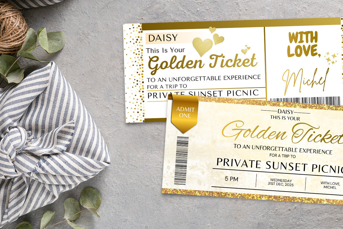 Editable Golden Ticket Canva Design, an Invitation Template by Snapybiz (Photo 3 of 10)