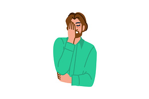 Tired businessman covering face with, a Person Illustration by pikepicture
