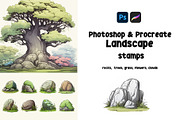 Landscape Procreate Photoshop stamps, a Brush Add-On by Spark Studio Brushes (Thumbnail 1 of 7)