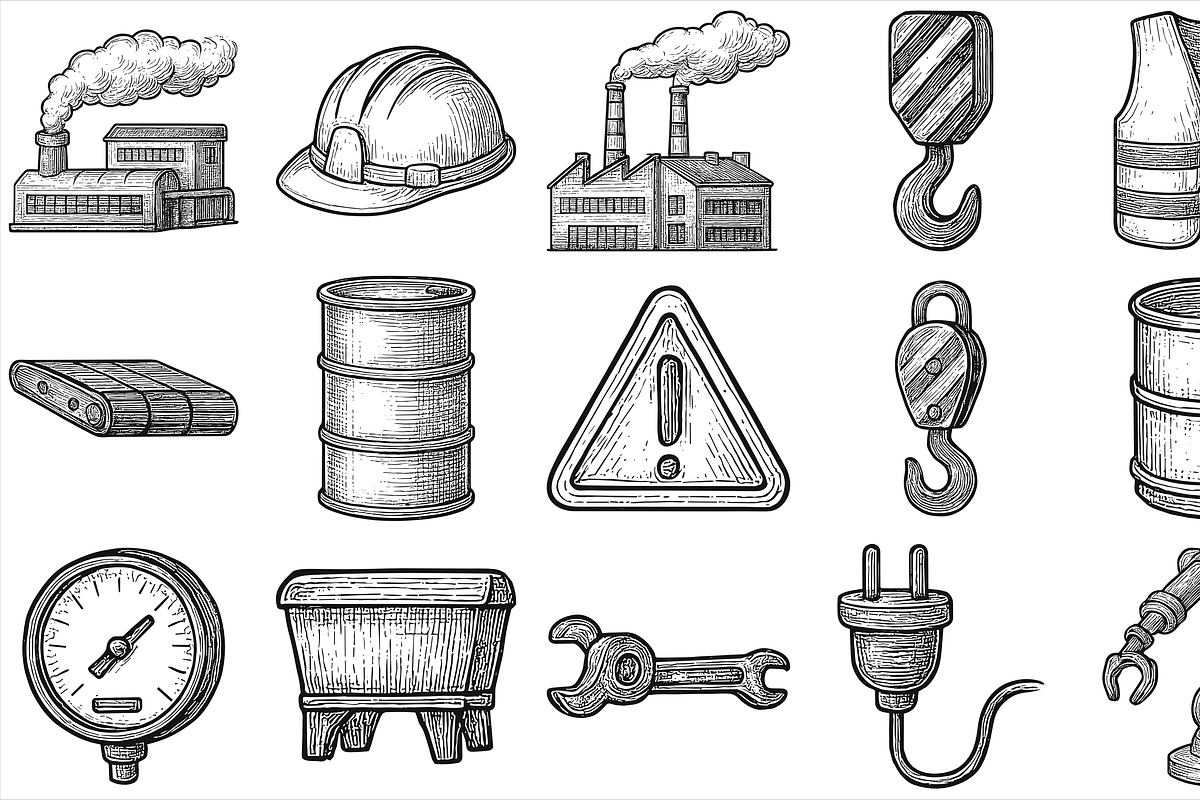 Industrial Factory Icons, an Object Graphic by nikagraphic