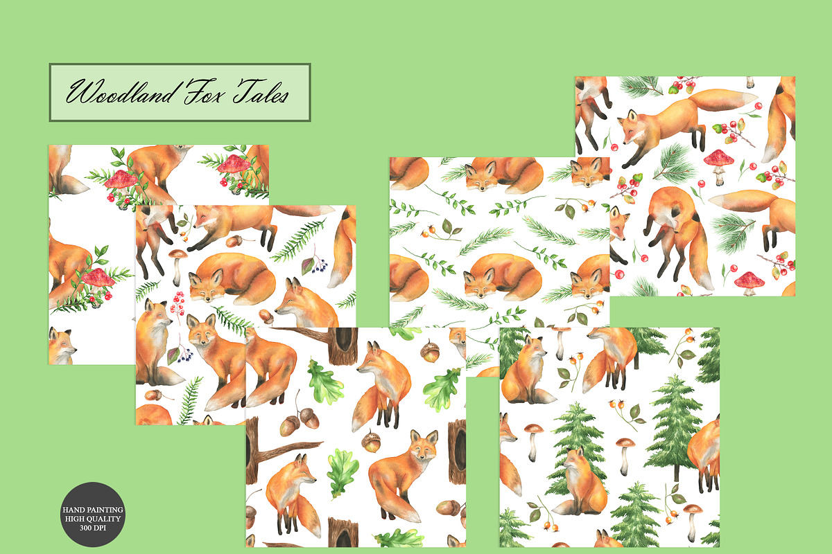 Watercolor Fox Seamless Patterns, an Animal Illustration by OlDm_Shop (Photo 8 of 10)
