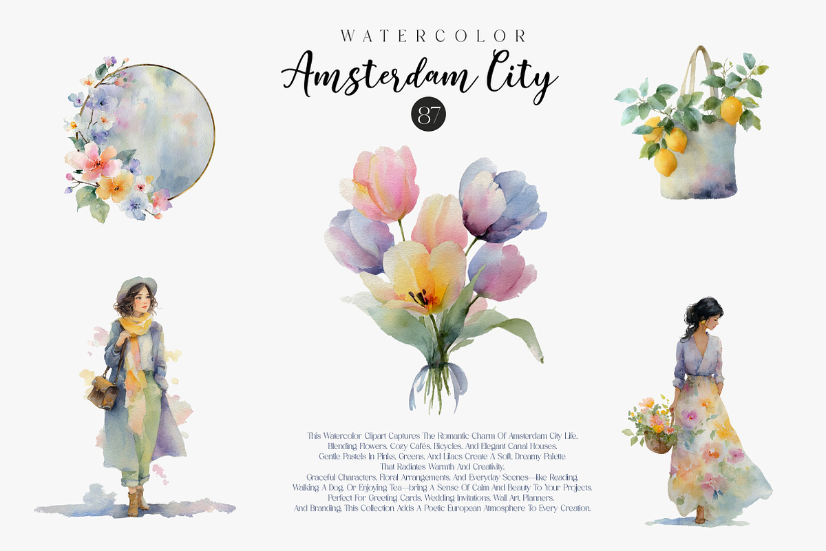 Watercolor Amsterdam City Clipart, an Illustration by CreationArt (Photo 5 of 7)