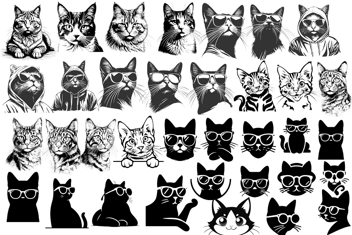 Cat Silhouette | Cat Head & Face SVG, an Animal Illustration by Chipshpow Graphics (Photo 2 of 10)