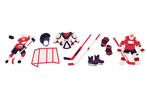 Cartoon ice hockey elements. Sport, a Sport Illustration by Vectorbuum