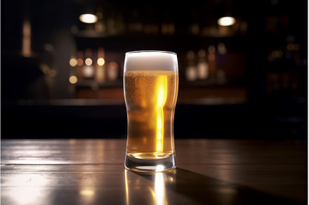 Beer pint glass table. Generate Ai, a Food & Drink Photo by Ylivdesign