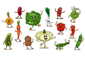 Groovy vegetable food characters, a Food Illustration by Vector Tradition