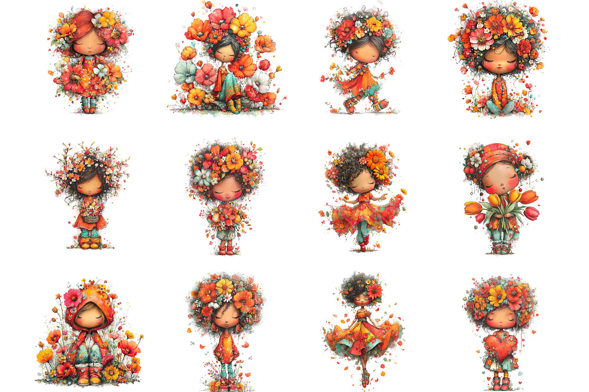 38 Whimsical Girl and Flower Spring, an Illustration by Designking (Photo 2 of 5)