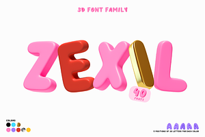 ZEXIL. 3D OTF SVG Font Family.