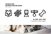 50 Pet Care Icons, an Outline Icon by Side Project (Thumbnail 1 of 8)