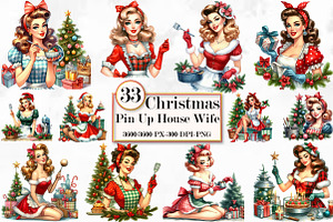 Christmas Pin Up House Wife Clipart, a Seasonal Illustration by Craft Nest