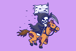 Cute Grim Reaper Riding Horse, an Animal Illustration by Catalyst Labs