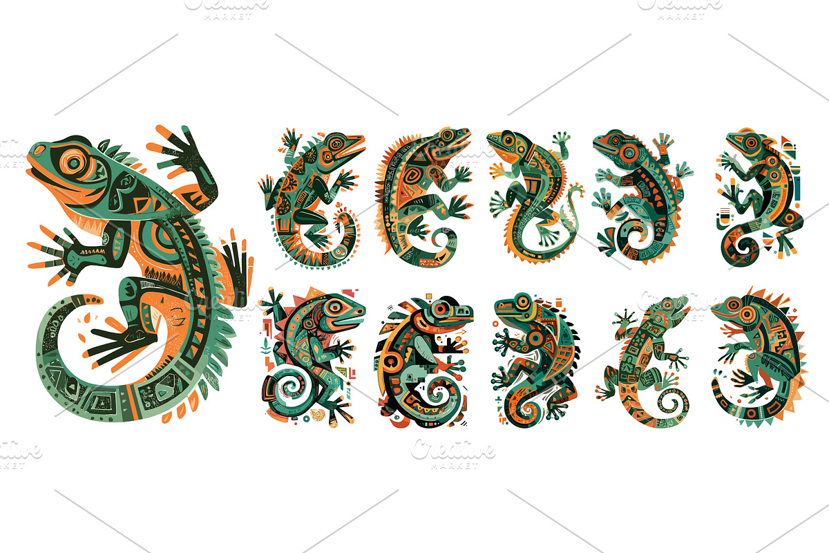 Iguana lizard cartoon vector set, an Animal Illustration by Onyx