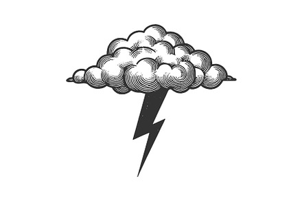 lightning cloud engraving vector, an Illustration by AlexArt