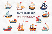 Cute ships set, a Transportation Illustration by JulyGart (Thumbnail 1 of 5)