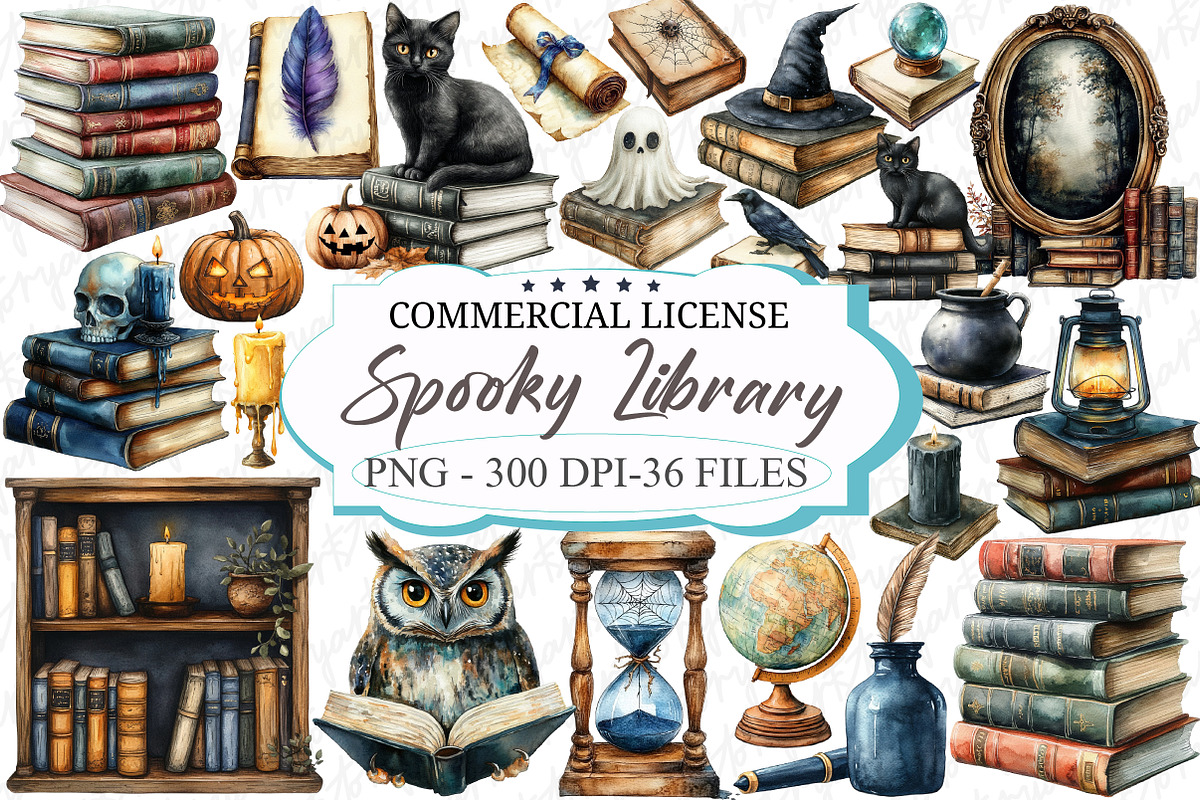 Spooky Halloween Library Clipart, an Illustration by designcity5 (Photo 1 of 5)
