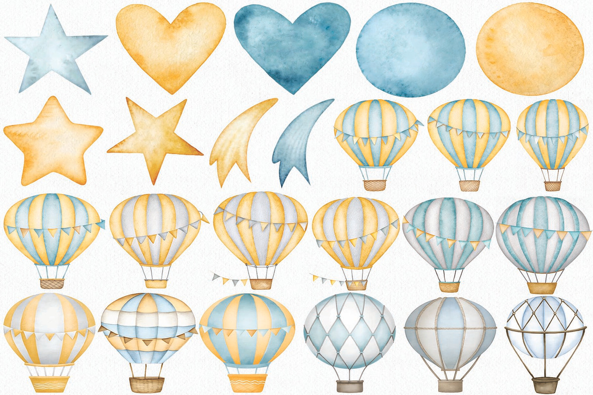 Watercolor Hot Air Balloon Clipart, a Transportation Illustration by CropUp Creative (Photo 2 of 4)