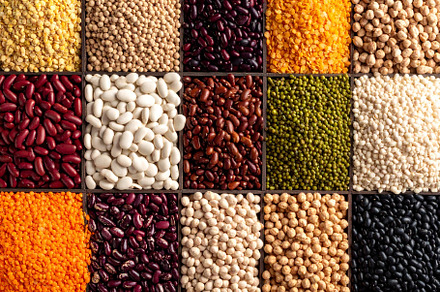 mixed legumes top flat view AI generated