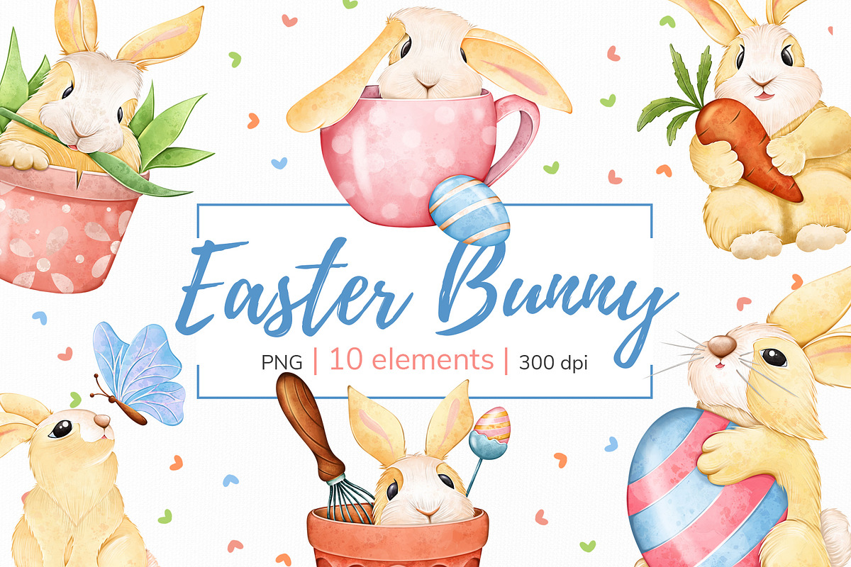 Cute Easter bunny Clipart PNG, a Seasonal Illustration by Mespilia (Photo 1 of 5)