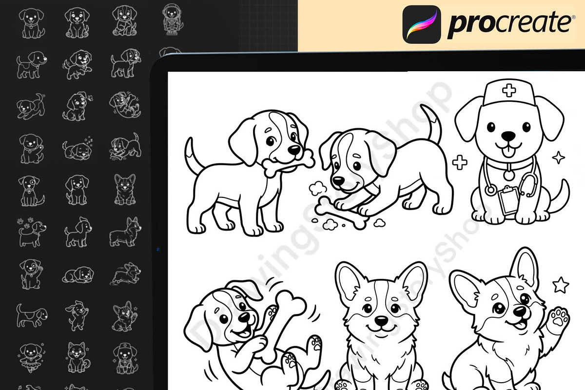 140 Procreate Dog Doodle Stamps, a Brush Add-On by DrawingStoryShop (Photo 4 of 6)