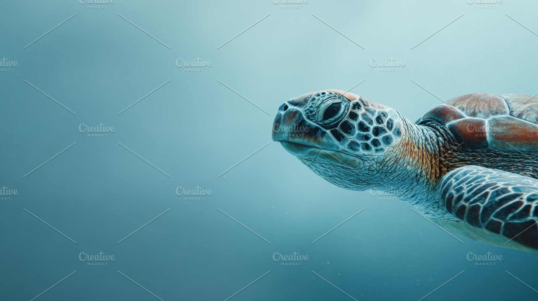 Sea turtle swims in blue water, a Photo by Beautiful things