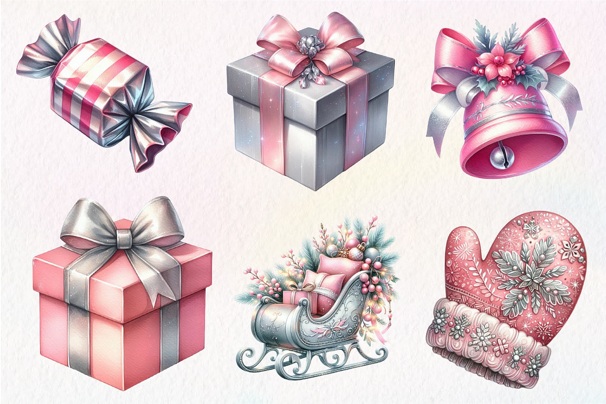 Silver Pink Christmas Clipart, an Illustration by Dream Creation (Photo 4 of 6)