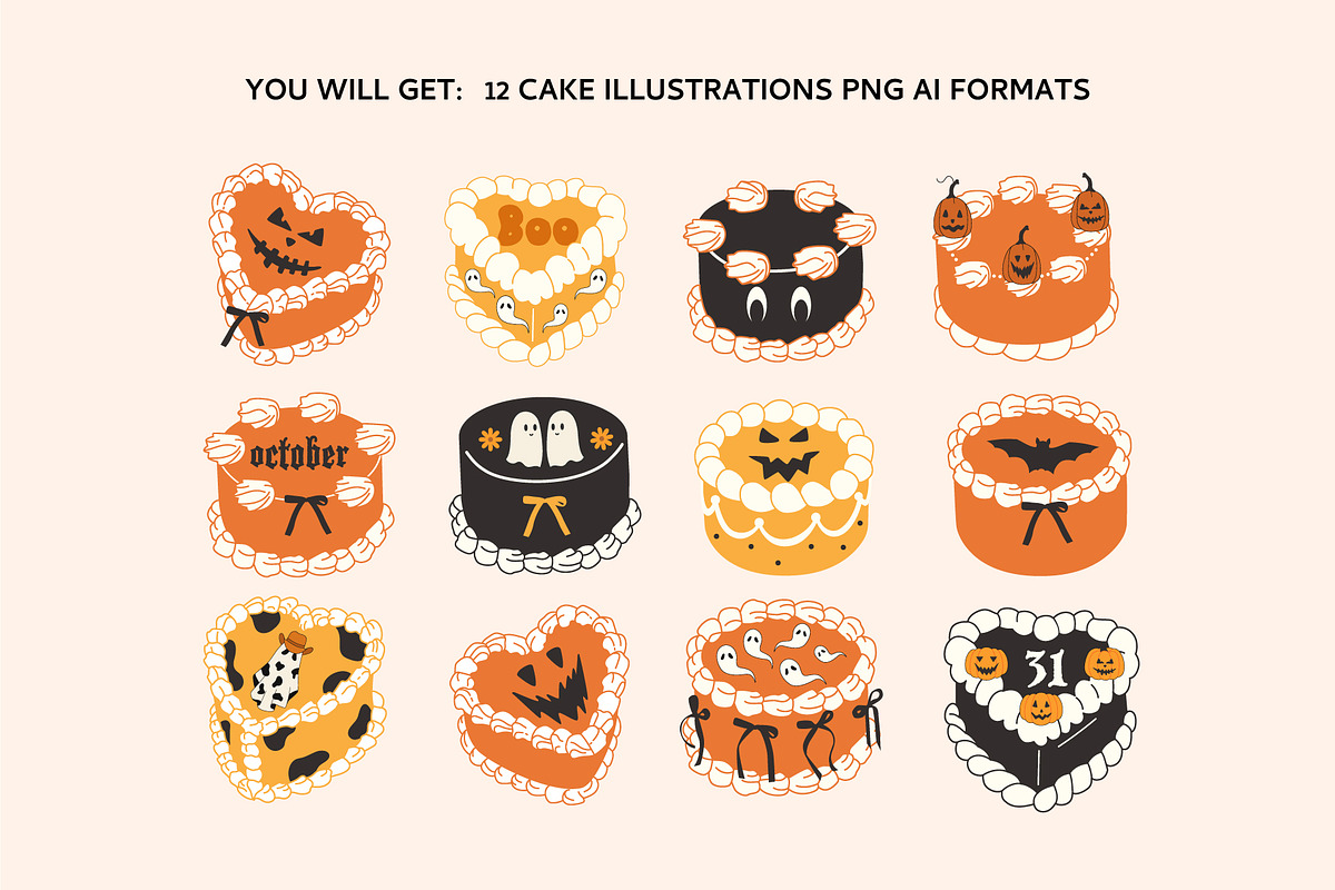 Halloween cakes vector set, an Object Illustration by yabluko_draws (Photo 2 of 3)