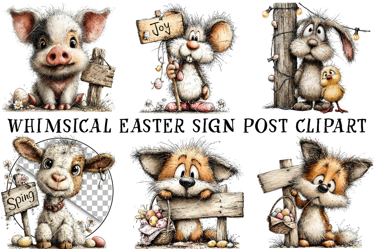 Whimsical Easter Sign Post Clipart, an Illustration by OK Design (Photo 2 of 6)