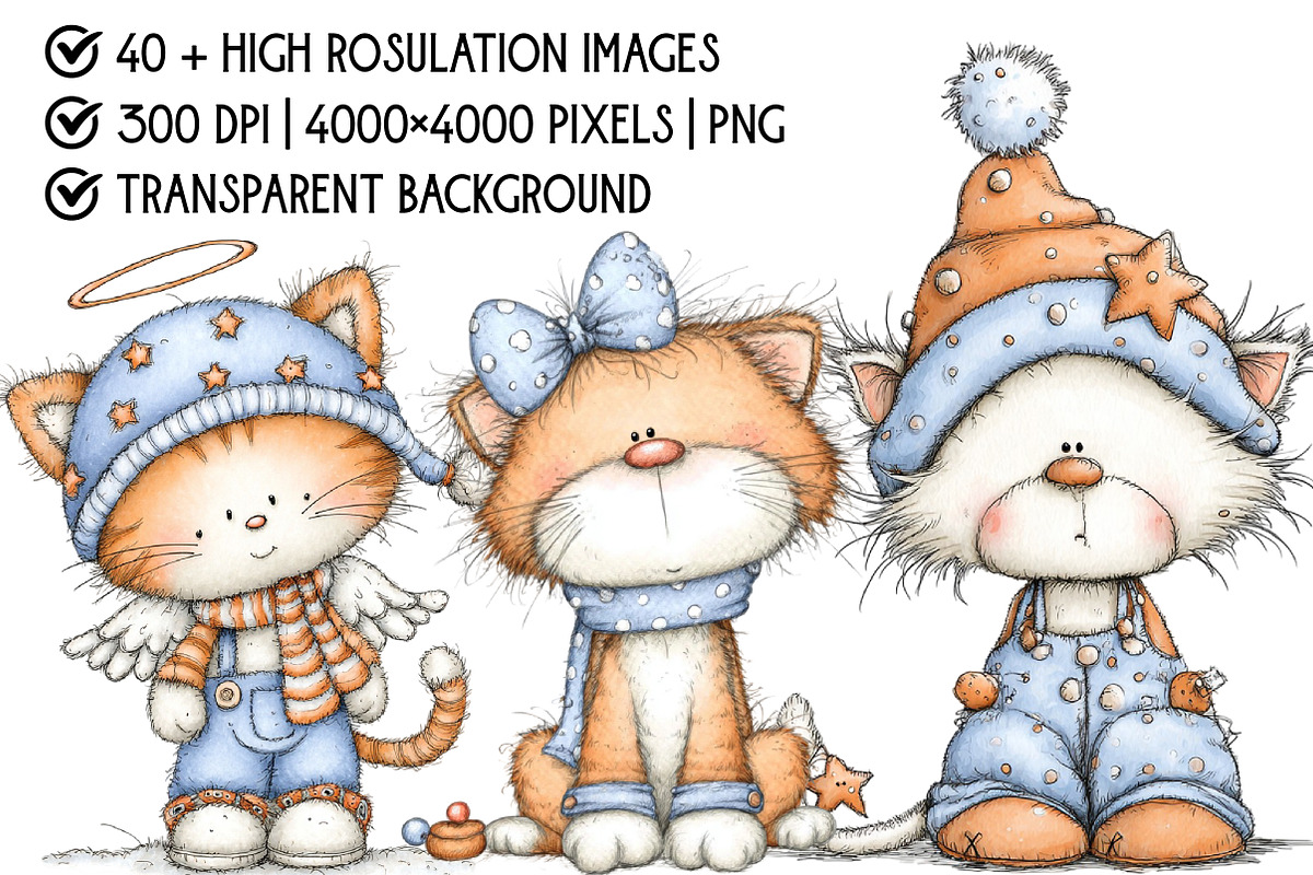 Whimsical Christmas Cute Cat Clipart, an Illustration by Pixels.Craft (Photo 4 of 6)