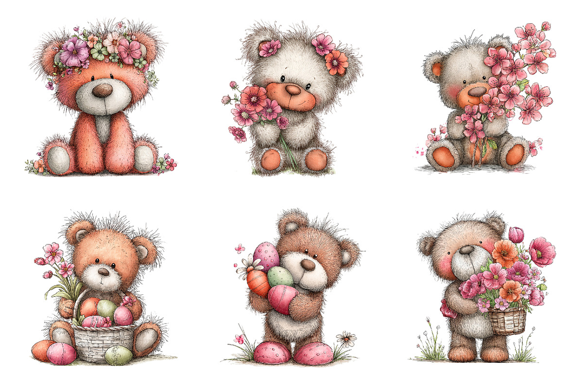 Whimsical Easter Teddy Bear Clipart, an Illustration by SinaCreation (Photo 4 of 11)