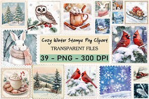 Cozy Winter Stamps Png Clipart, a Transportation Illustration by Digital Artistic99