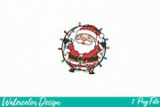 Cute Tangled Santa in Christmas Ligh, an Illustration by Watercolor design (Thumbnail 1 of 3)