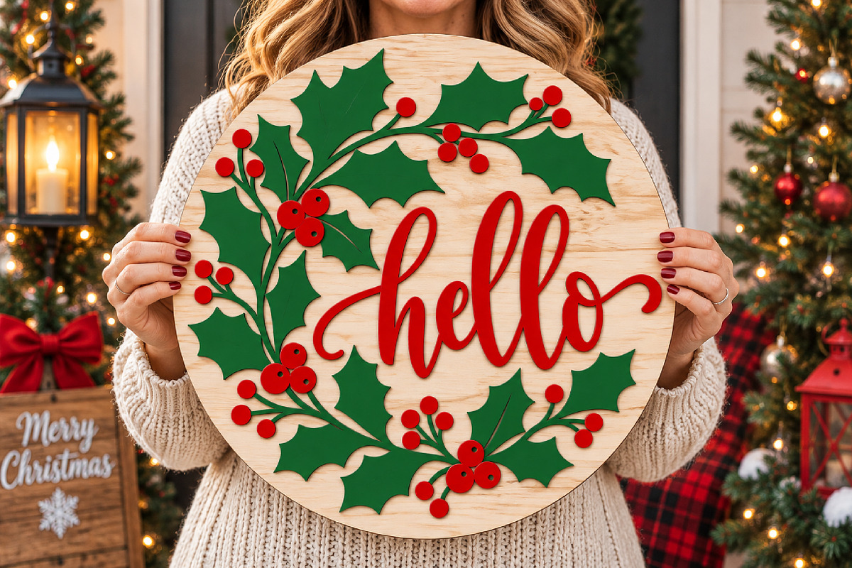 Christmas Hello Ornament Laser Cut, a Seasonal Illustration by Canvas Craft (Photo 2 of 6)