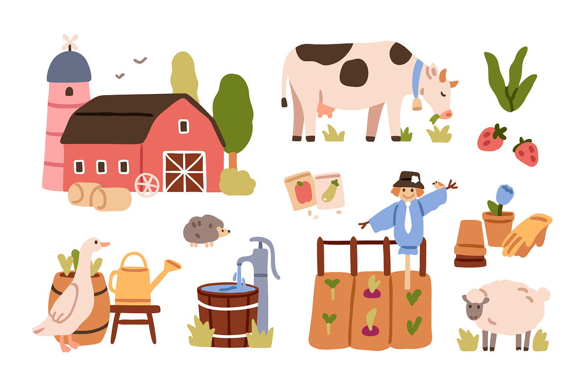 Rural life. Cute farm set, a Person Illustration by Good Studio (Photo 4 of 5)