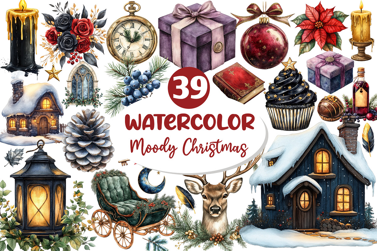 Moody Christmas Clipart Bundle, an Illustration by Dream Creation (Photo 1 of 7)