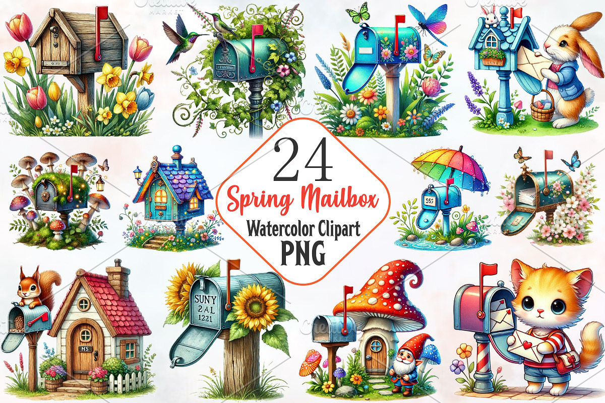 Spring Mailbox Sublimation Clipart, an Illustration by RobertsArt (Photo 1 of 7)