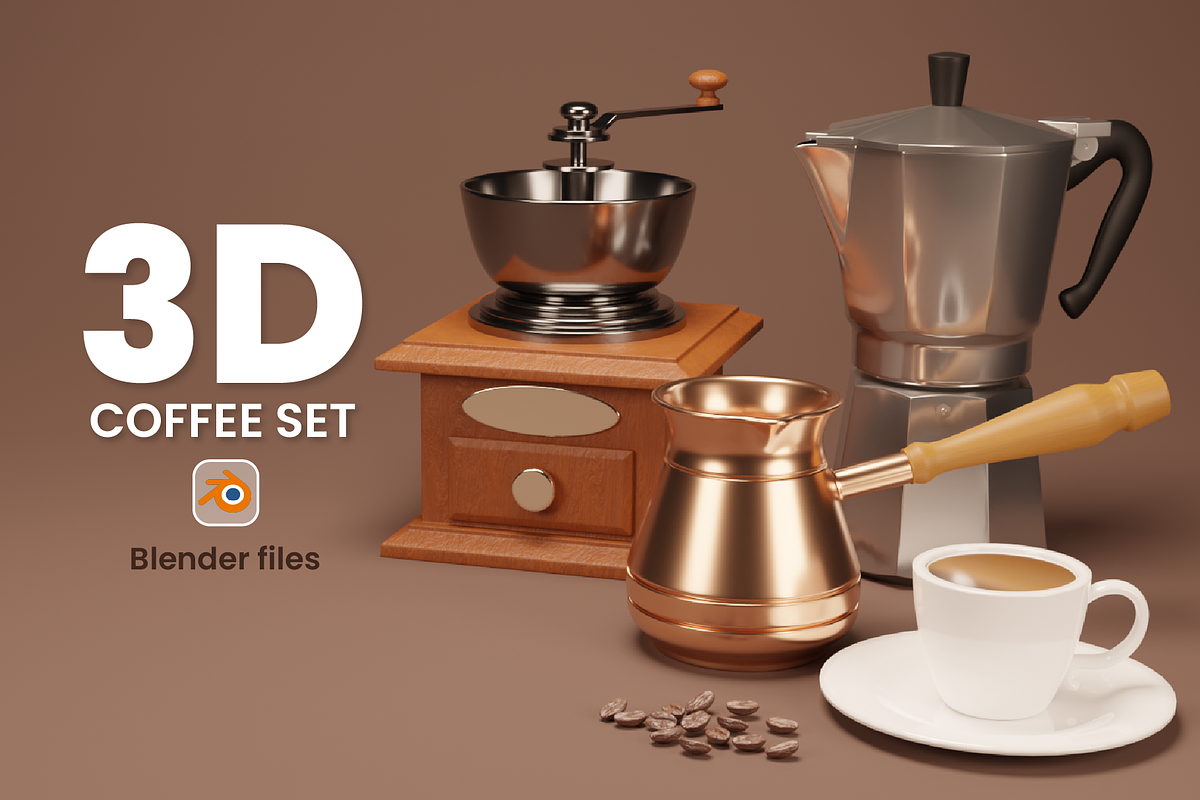 3D set of objects for making coffee., a Food & Drink 3D Model by FoxyDraw (Photo 1 of 5)