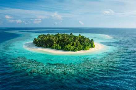 A stunning tropical island with palm, a Photo by Tanuart