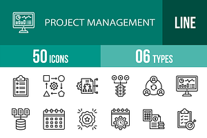 50 Project Management Line Icons