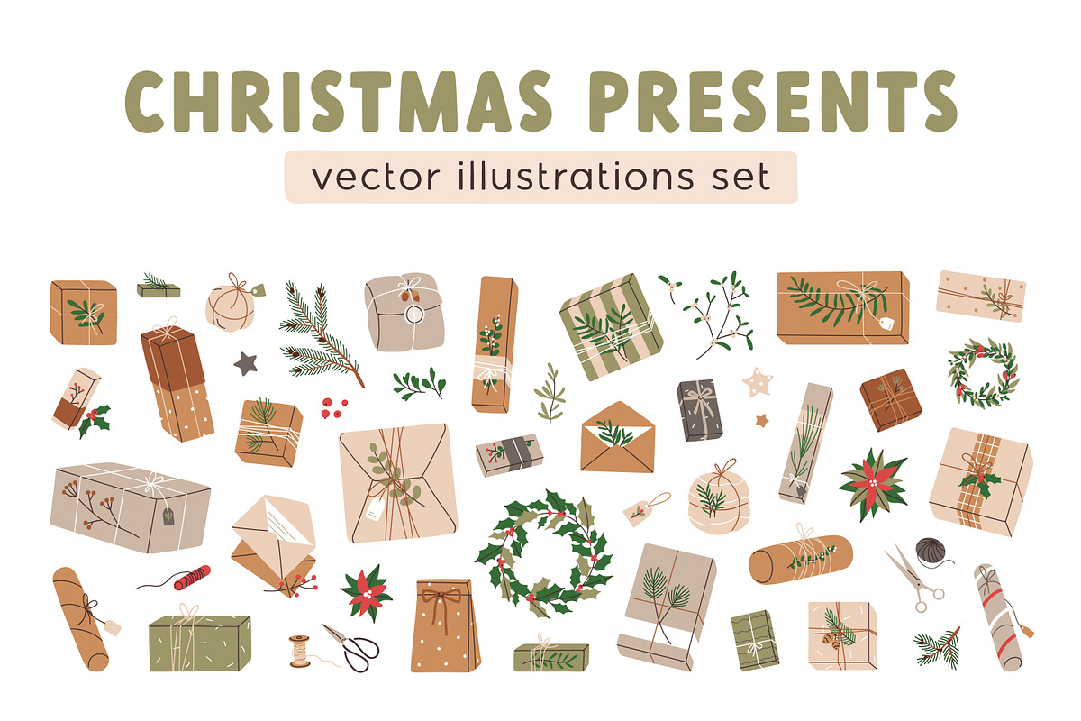 Christmas presents & gift boxes set, a Decorative Illustration by Good Studio (Photo 1 of 3)