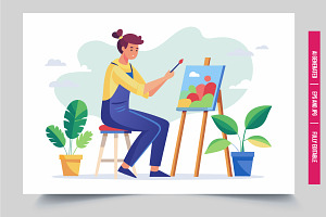 Artist paints landscape, an Illustration by Tanuart