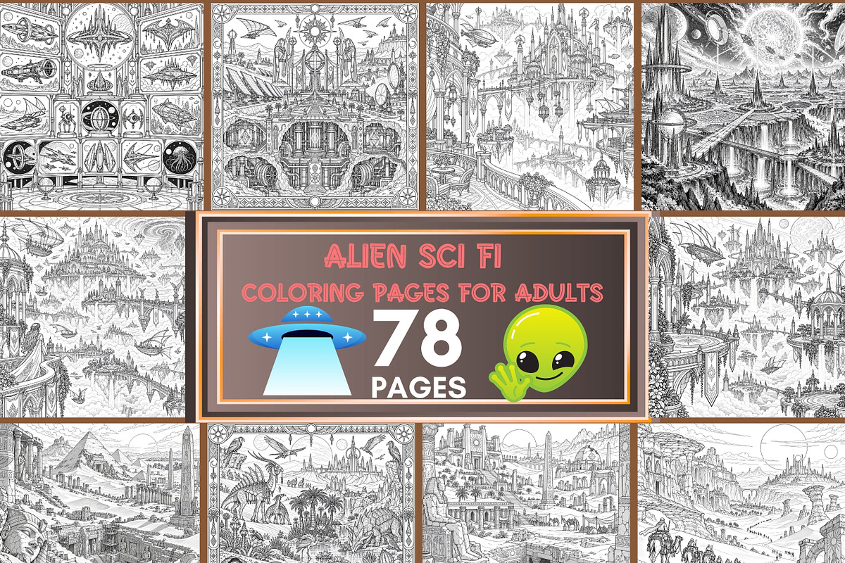 Alien Sci Fi Coloring Pages Bundle, a Brochure Template by LA Design (Photo 1 of 10)