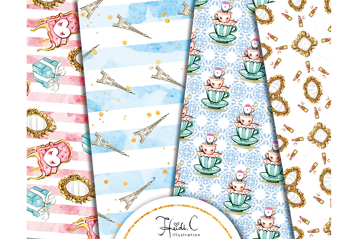 French Girl Paper Pack, a Pattern Graphic by HeidiCIllustration (Photo 2 of 3)