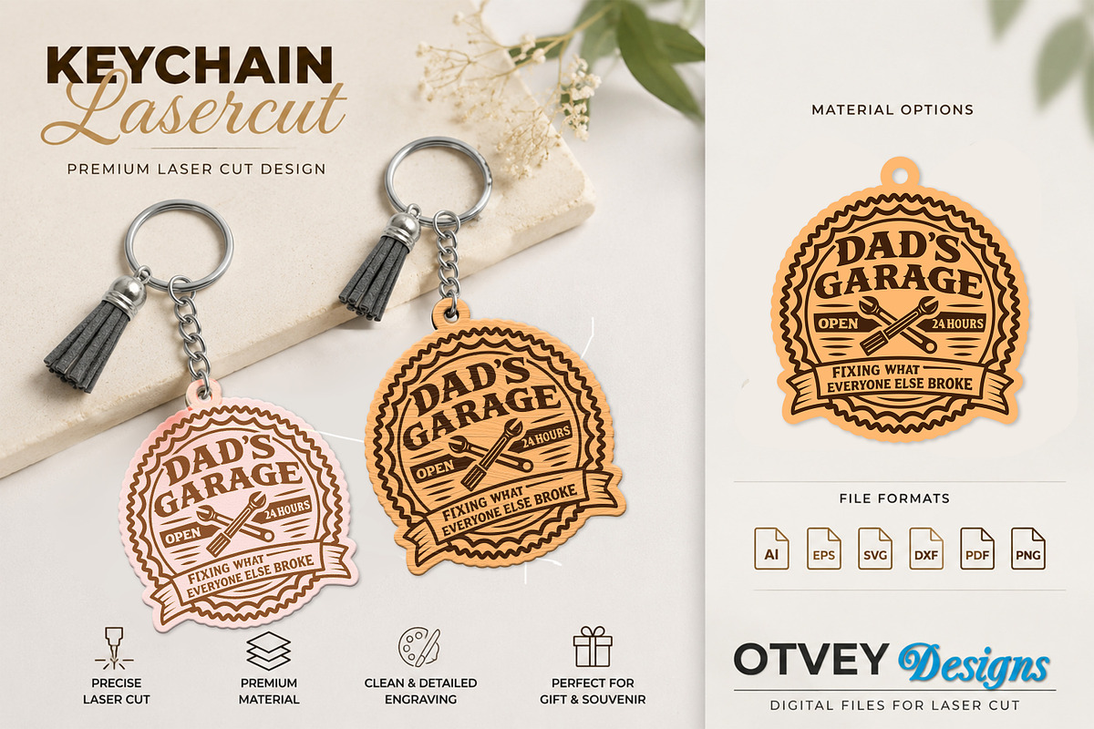 Keychain Dad's Garage Lasercut 12, a Decorative Illustration by OTVEY DESIGN (Photo 2 of 13)