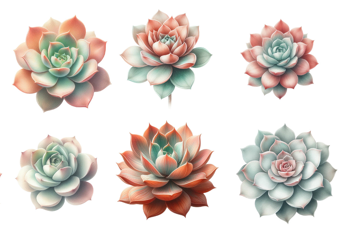 Watercolor Boho Succulents Clipart, an Illustration by Designworld (Photo 2 of 5)