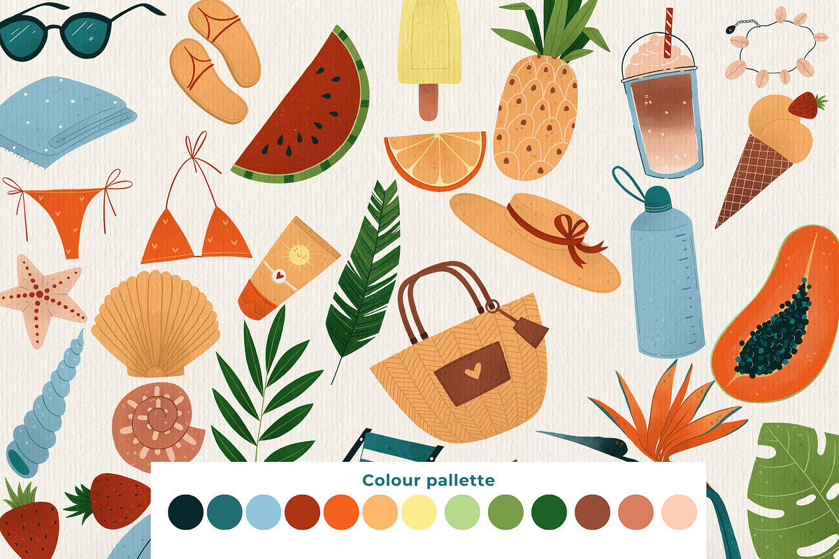 Summer Beach Clipart & Bikini Girls, a Person Illustration by Illustrations Lazarteva (Photo 3 of 12)