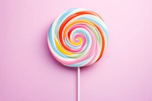 Colorful rainbow lollipop on pink background, a Food & Drink Photo by AlyaAnd